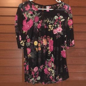 Black and pink mesh floral shirt